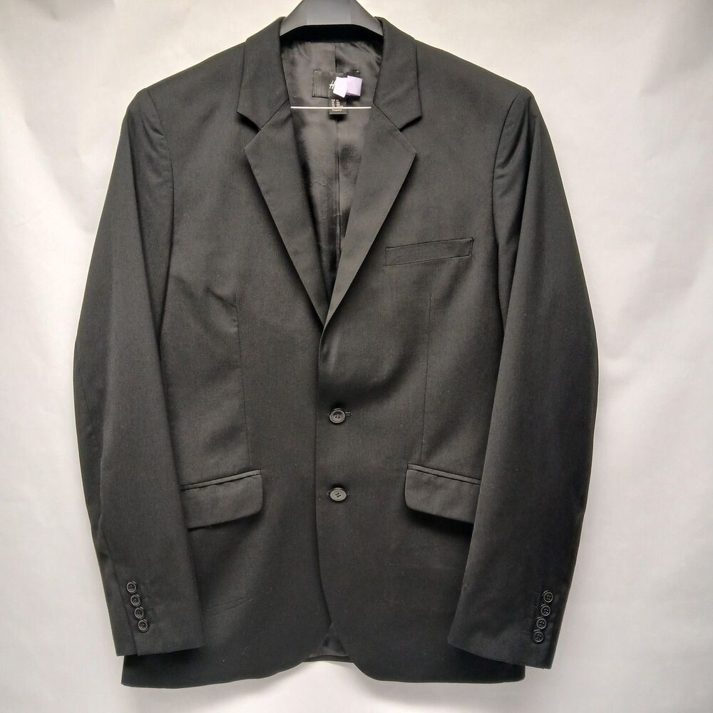 H&M Blazer Men's 40R Black Regular Fit Sport Coat 2 Button Suit Jacket Preppy